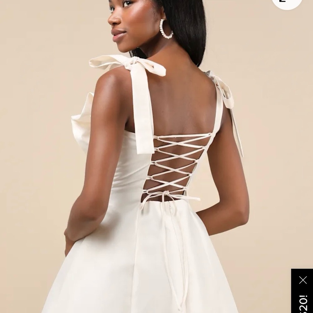 Glamorous Luxury Champagne Taffeta Bow Lace Up Mini Dress - Picture 2 of 5